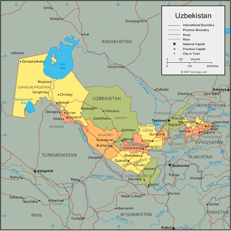 Ouzbékistan politique carte